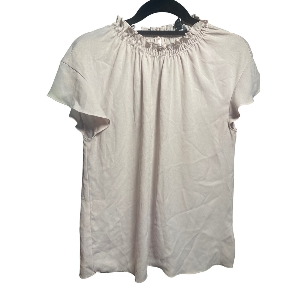 Express Womens Smocked Mock Neck Flutter Sleeve Blouse  Lavender Blush Size M